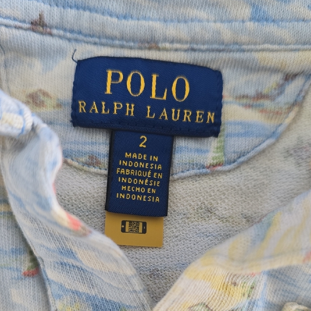Polo by Ralph Lauren Kids Palm Print Pajama Set - Blue and Cream - Picture 3 of 7